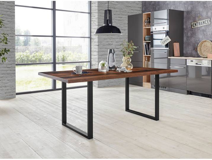 Esstisch FORTE, beige (old wood vintage, schwarz), B:160cm H:74,1cm T:90cm, Tische, Esstisch, Breite 160 cm, Kufengestell im Industrial Look