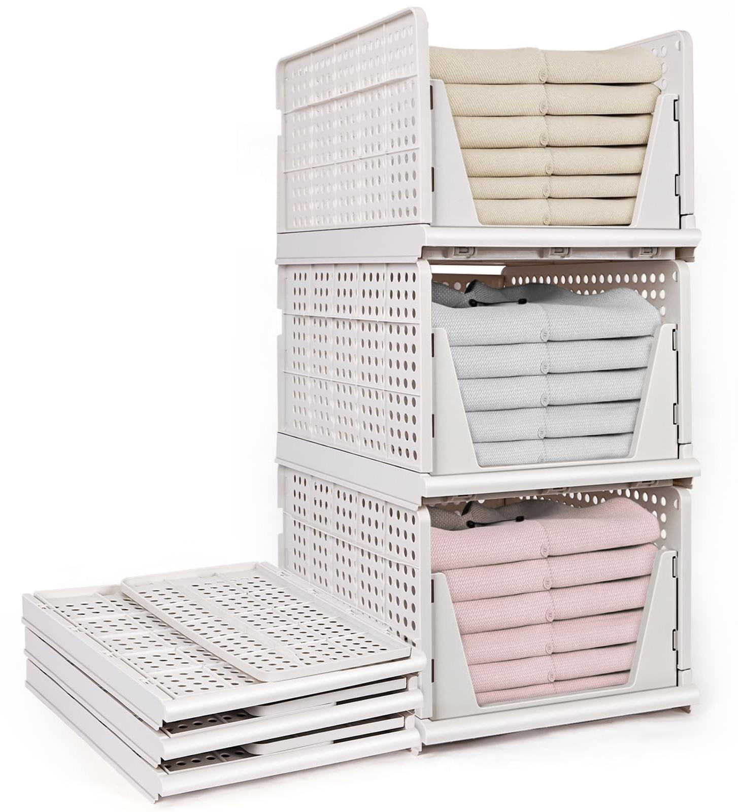 Merkloze set van 3 vouwbare en stapelbare opbergdozen voor volwassenen, solid kleur, plastic