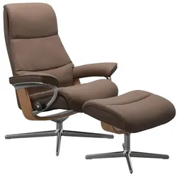 Stressless Sessel mit Hocker View Cross Leder Braun Batick Mole L (Large)