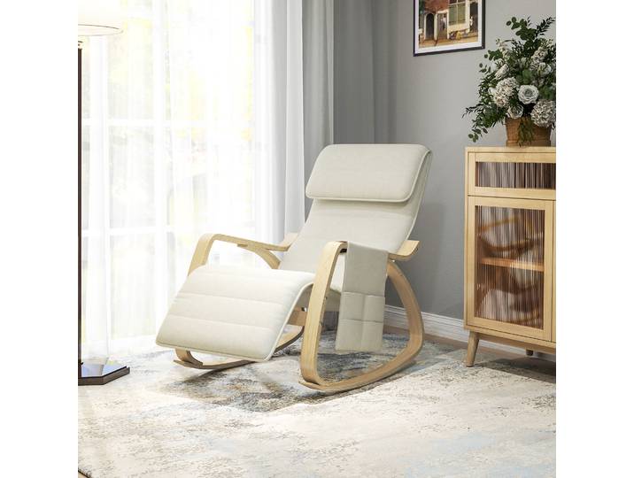 HOMCOM Fauteuil à Bascule Allaitement avec Repose-Pieds Crème
