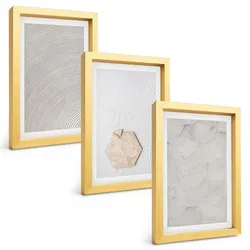 BILDER SET 3er Set - 20x30 cm Goldrahmen - Leichte Boho-Sandtexturen