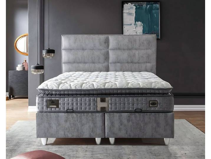 Xlmoebel Polsterbett Grau Polsterbett mit Matratze und modernem Design (Bett mit Matratze, 1-tlg., Mit Matratze), Made in Europa