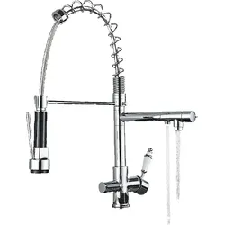 KLARWERK® BJÖRN | 3 Wege Gastronomie Chrom Filtermatur 2 Brausen | Edelstahl Osmose Wasserhahn Küche | Mischbatterie Doppelauslauf 360° drehbar