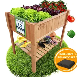 Coemo Hochbeet Holz 90 x 60 x 90 cm mit Ablageboden Frühbeet Pflanztrog Bausatz für Gemüse, Kräuter in Garten, Terrasse und Balkon