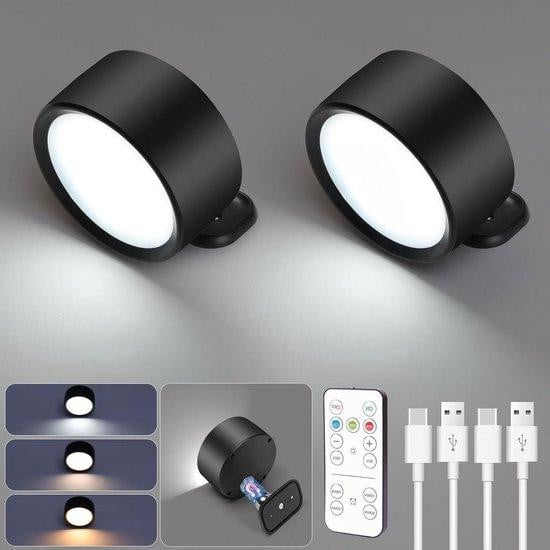 HOTUT Set van 2 Magnetische LED Wandlampen - Draaibare Sfeerverlichting - Oplaadbaar - Zwart