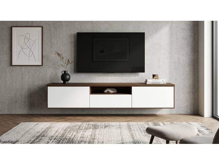 Stylishes Hängesideboard nach Maß Echtholz Furnier Nussbaum amerika­nisch geölt