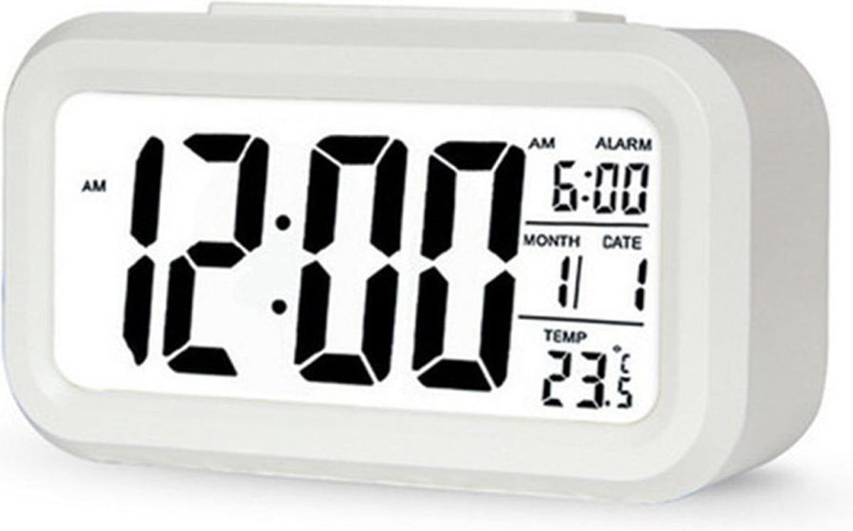 TKMARS Digitale Wekker met Temperatuur, Kalender en LED Verlichting - Wit