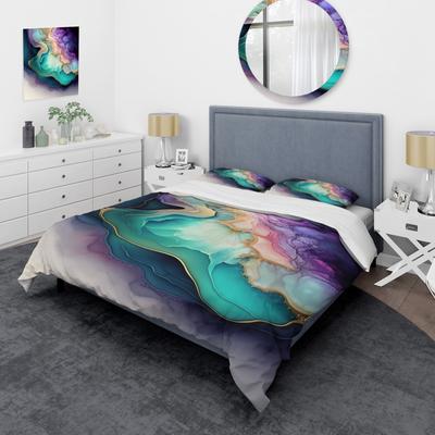 DESIGN ART "Designart ""Blue Purple Abstract Geode II"" Blue Modern - Bed Cover Set With Shams"