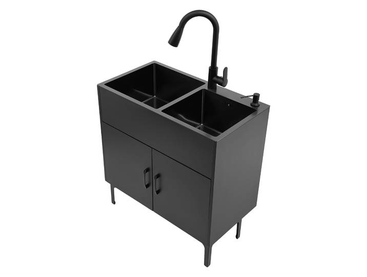 Meuble d'évier à linge de 30 pouces, évier utilitaire autoportant en acier inoxydable avec armoire pour salle de bains, buanderie, cuisine