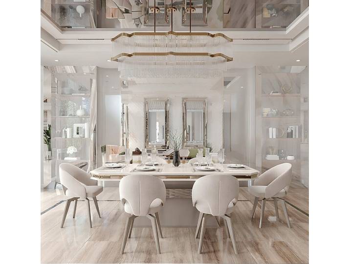 JVmoebel Essgruppe Esszimmer Set mit Esstisch Stühlen und goldenen Dekorationen, (7-tlg)