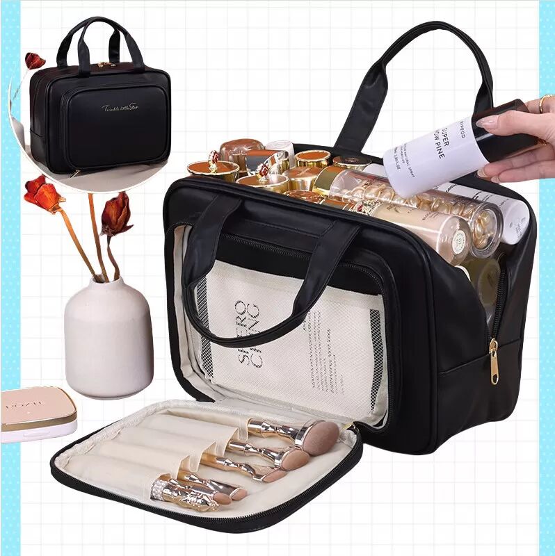 INF Nouvelle trousse de toilette de voyage avec compartiments Le noir