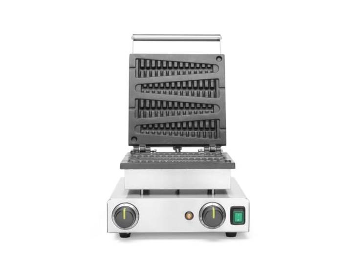 HENDI Waffeleisen, Lollipop, für 4 Lollipop-Waffeln, mit Tropfschale, Antihaftbeschichtung, Temperaturbereich: 50° bis 220°C, Waffelmaker, 230V/1750W, 310x395x(H)230mm, Edelstahl, Aluminiumguss