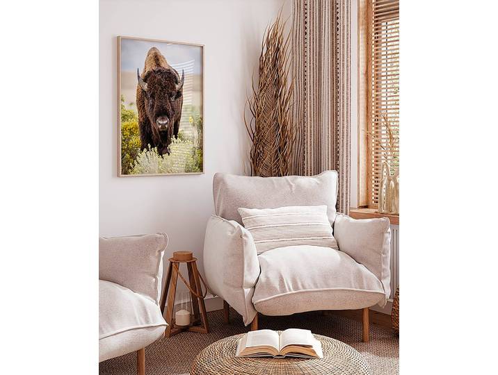 Tableau déco North American Bison Matériau : Matière plastique, Bois massif Surface en bois : Laqué Type de matière synthétique : Verre