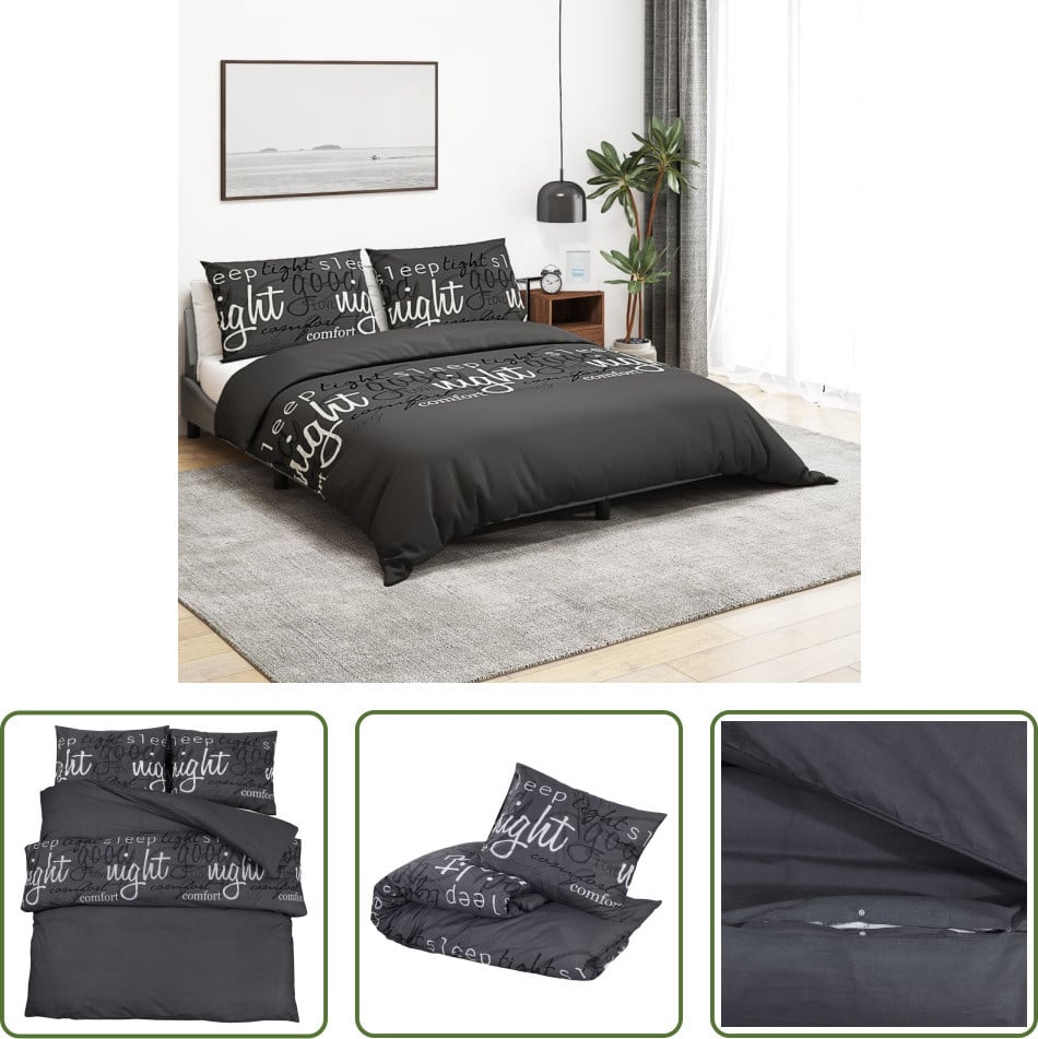 The Living Store beddengoedset zwart katoen 260 x 220 cm