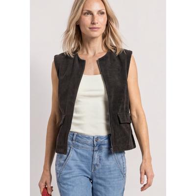 Kurzweste STREET ONE, Damen, Gr. 38, braun (schwarz coffee), Stoff, 98% Polyester, 2% Elasthan, unifarben, normal normal, Rundhals, Westen, mit aufgenähten Taschen