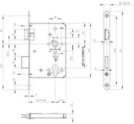 BKS Feuerschutztürschloss B-1206 24/65/72/9mm DIN R 24mm rd VA (B-12060-55-R-8)