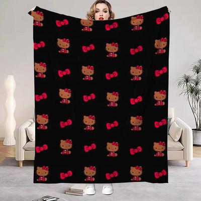 Shop Station Kawaii Cat Fleece Throw Blanket Soft Cozy Sofa & Bed Blanket For Home Decor black 29.53 39.37 In
