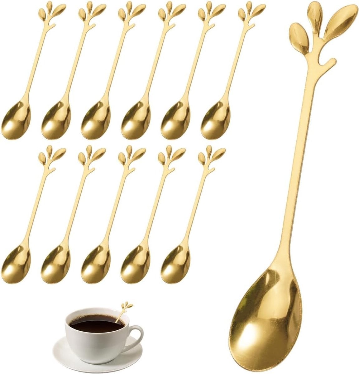 Set van 12 roestvrijstalen decoratieve koffielepels van 12 cm