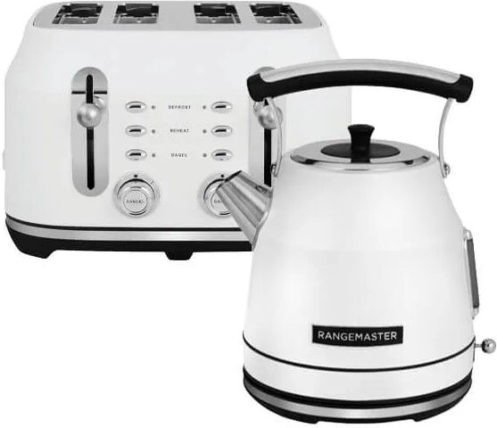 Rangemaster Classic Matt White Kettle & 4 Slice Toaster Set
