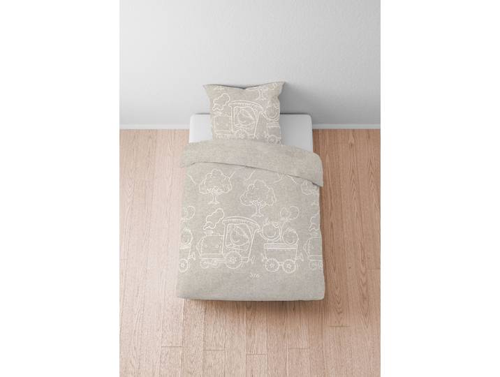 Linge de lit locomotive 135 x 200 cm + oreiller 80 x 80 cm Beige/Beige