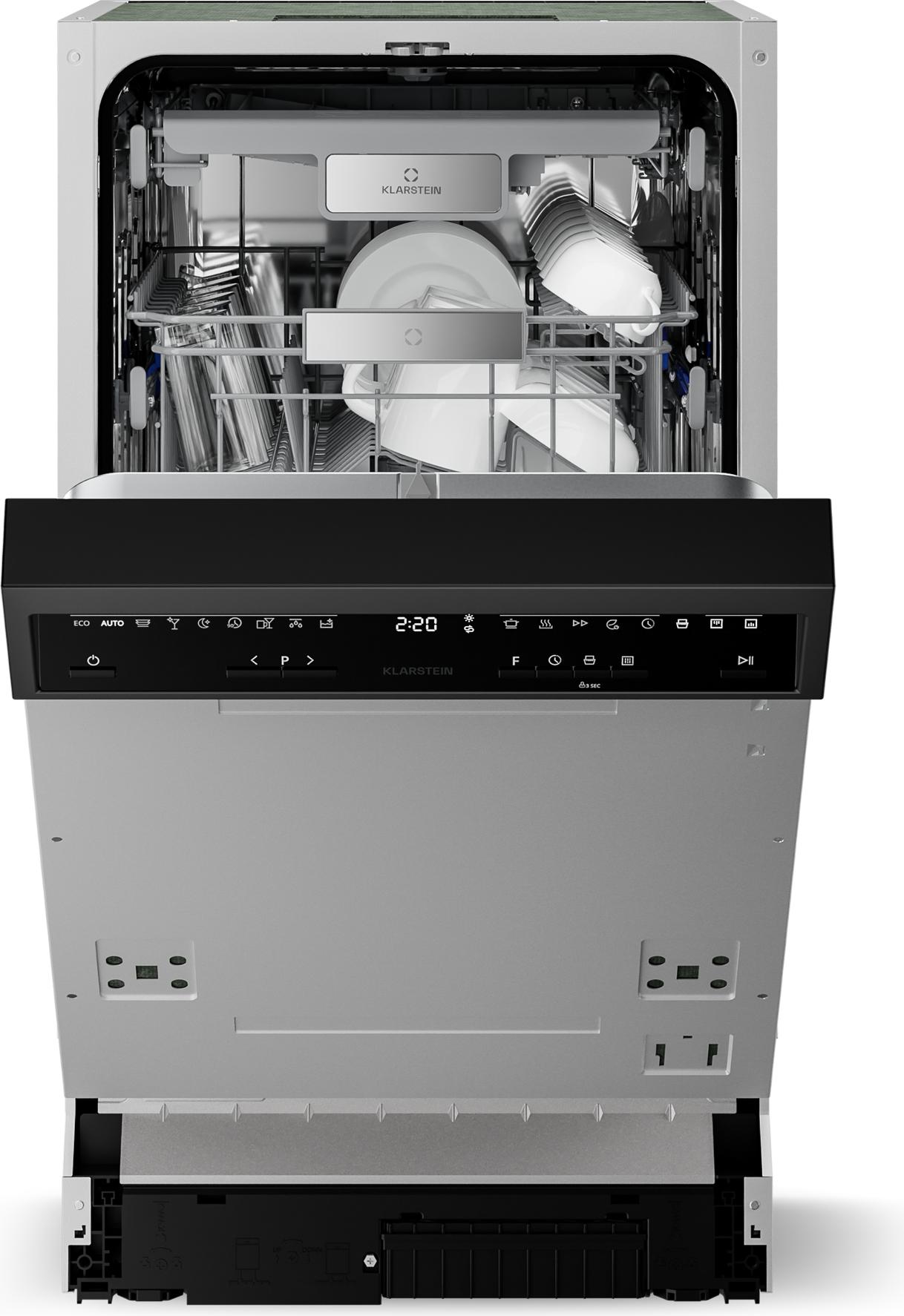 Klarstein Velaire Geschirrspüler 45cm - Halbintegriert, 10 Plätze, 9 Programme, 42 dB, B , AquaStop, Kindersicherung, Spülmaschine teilintegriert