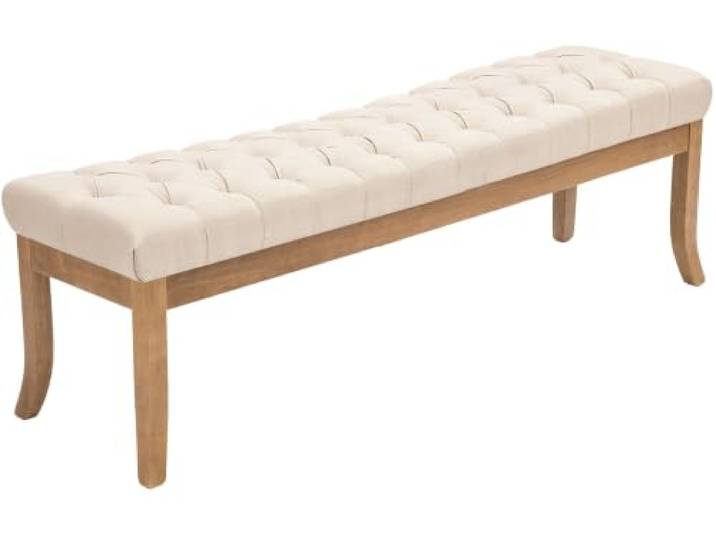 CLP Sitzbank gepolstert Stoff Ramses, Polsterbank mit hellem Holzgestell, pflegeleicht und langlebig, mit Bodenschonern Farbe Creme Größe 150 cm