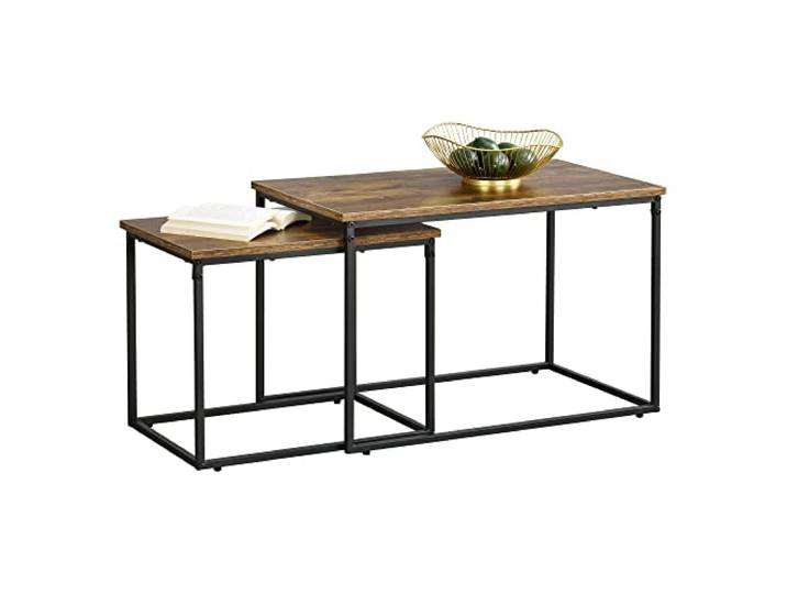 [en.casa] Couchtischset Härnösand 2er Set Sofatische 2-TLG. Wohnzimmertische Metallgestell Dunkler Holzton