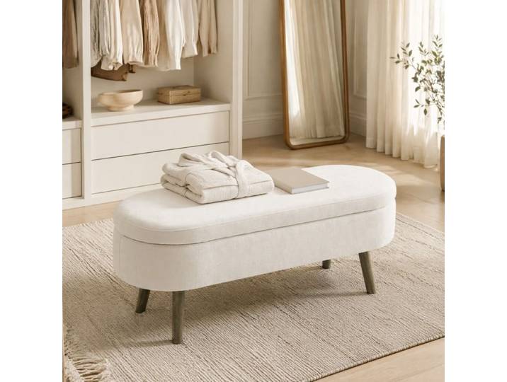 Banc de rangement – chenille beige – coffre 20 L – 110 x 40 x 42 cm