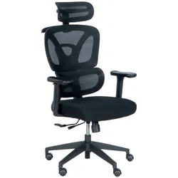 Carmen 7591 Ergonomischer Bürostuhl mit Netzrücken, Kopfstütze, Lordosenstütze und 4D-Armlehnen – Schwarz
