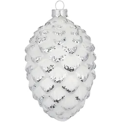 Holly & Jolly Zapfen Glas 12cm Christbaumschmuck Weihnachtskugeln Tannenzapfen Glaszapfen weiß