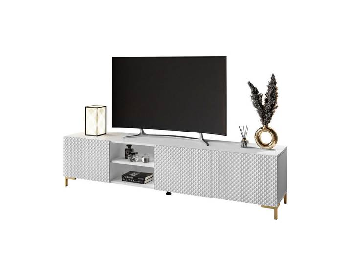 ALLHOUSE24 TV-Schrank PALERMO 195 cm gefräste Front Unterschrank Lowboard Glanz BERLIN Breite 195 cm