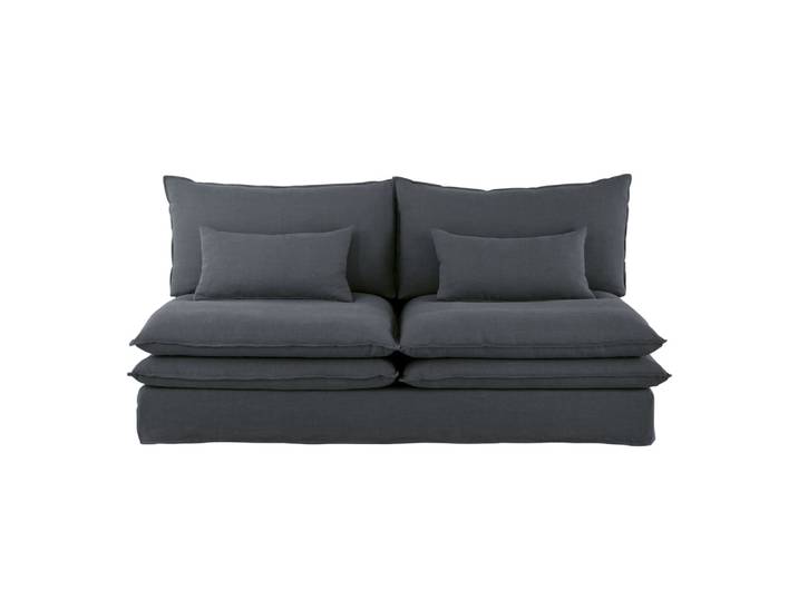 Banquette 2 places pour canapé modulable en lin gris anthracite
