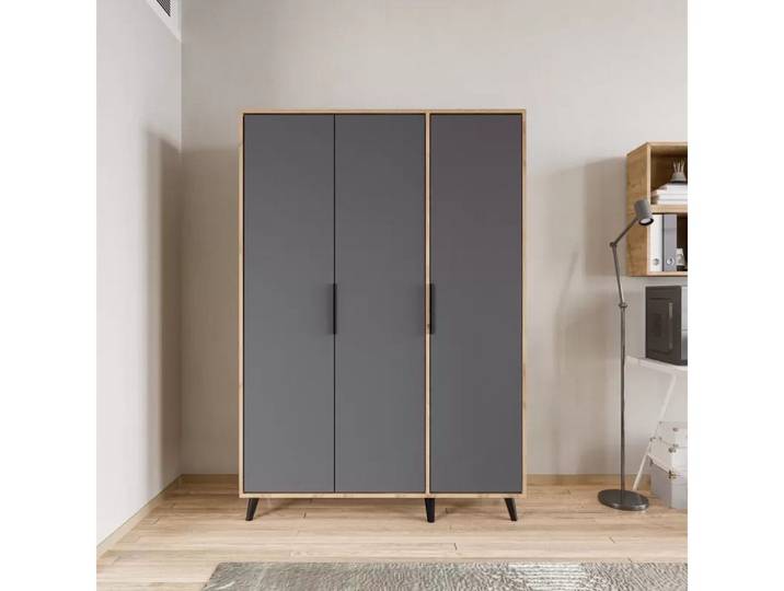JVmoebel Drehtürenschrank Grau-brauner Kleiderschrank im modernen Design mit Drehtüren Made in Europa