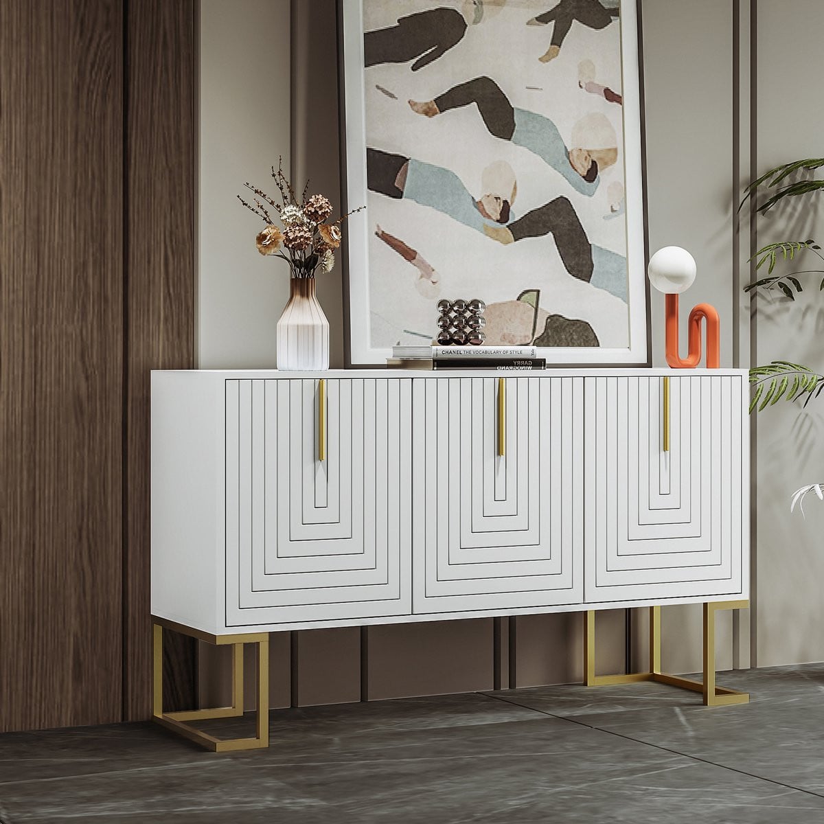 REDOM Sideboard met 3 deuren en verstelbare legplanken - Wit - Modern MDF