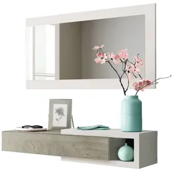 Dmora Eingangsschrank Mcallen, Flur mit Spiegel, Flurmöbel mit Schublade, Taschenentleerer für Wohnungen, 95x26h69 cm, Weiß und Eiche