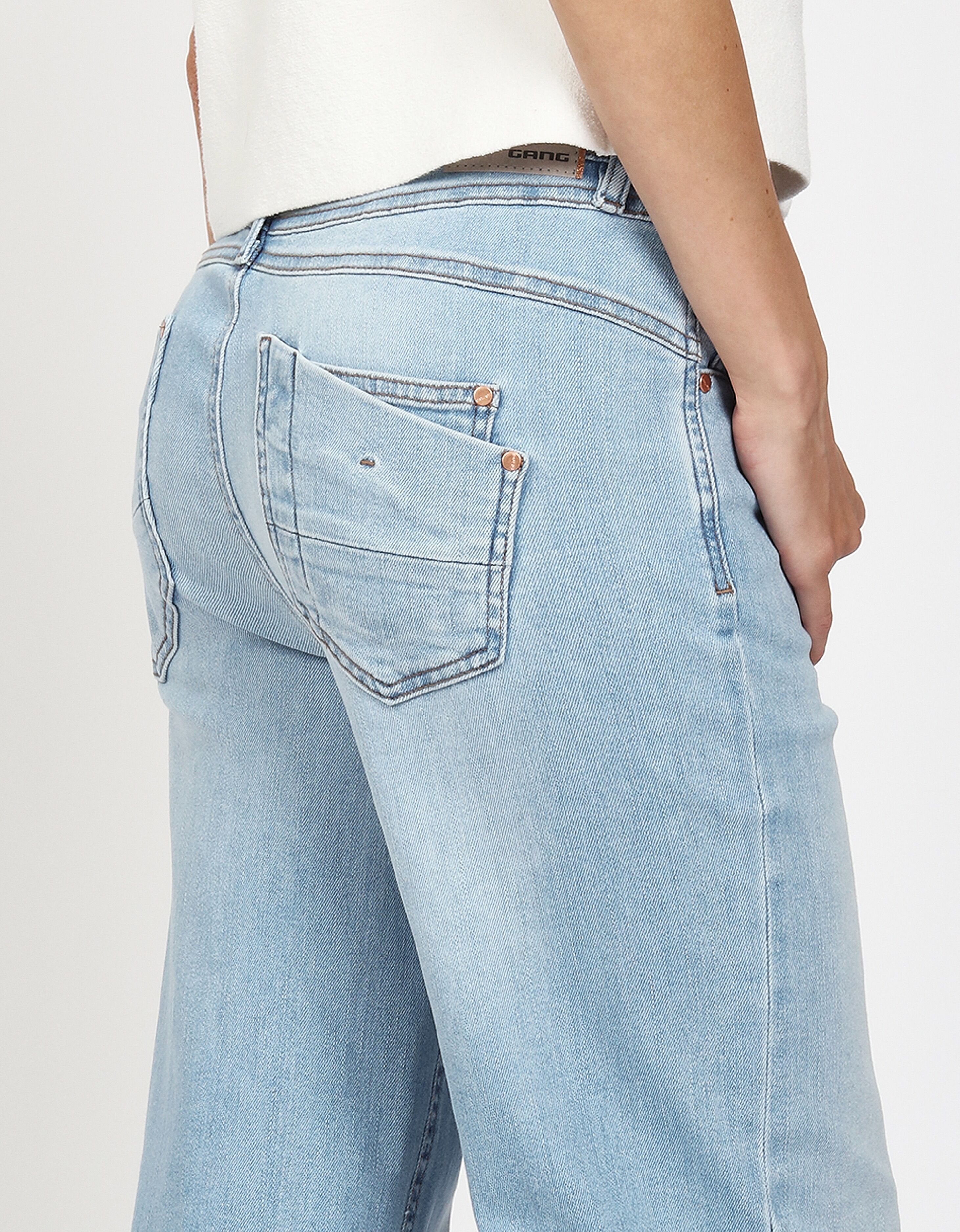Weite Jeans GANG "94AMELIE WIDE", Damen, Gr. 31, N-Gr, blau (chilled blau), Denim/Jeans, Obermaterial: 93% Baumwolle, 5% Elastomultiester, 2% Elasthan, weit lang, Jeans Weite Jeans, mit geradem Beinverlauf, weicher Denim chilled blau 31, N-Gr