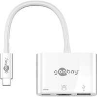 USB 3.2 Gen 1 Multiport-Hub, USB-C Stecker > USB-A + USB-C + HDMI Buchse, USB-Hub weiß, 15cm, PD, Laden mit bis zu 60 Watt