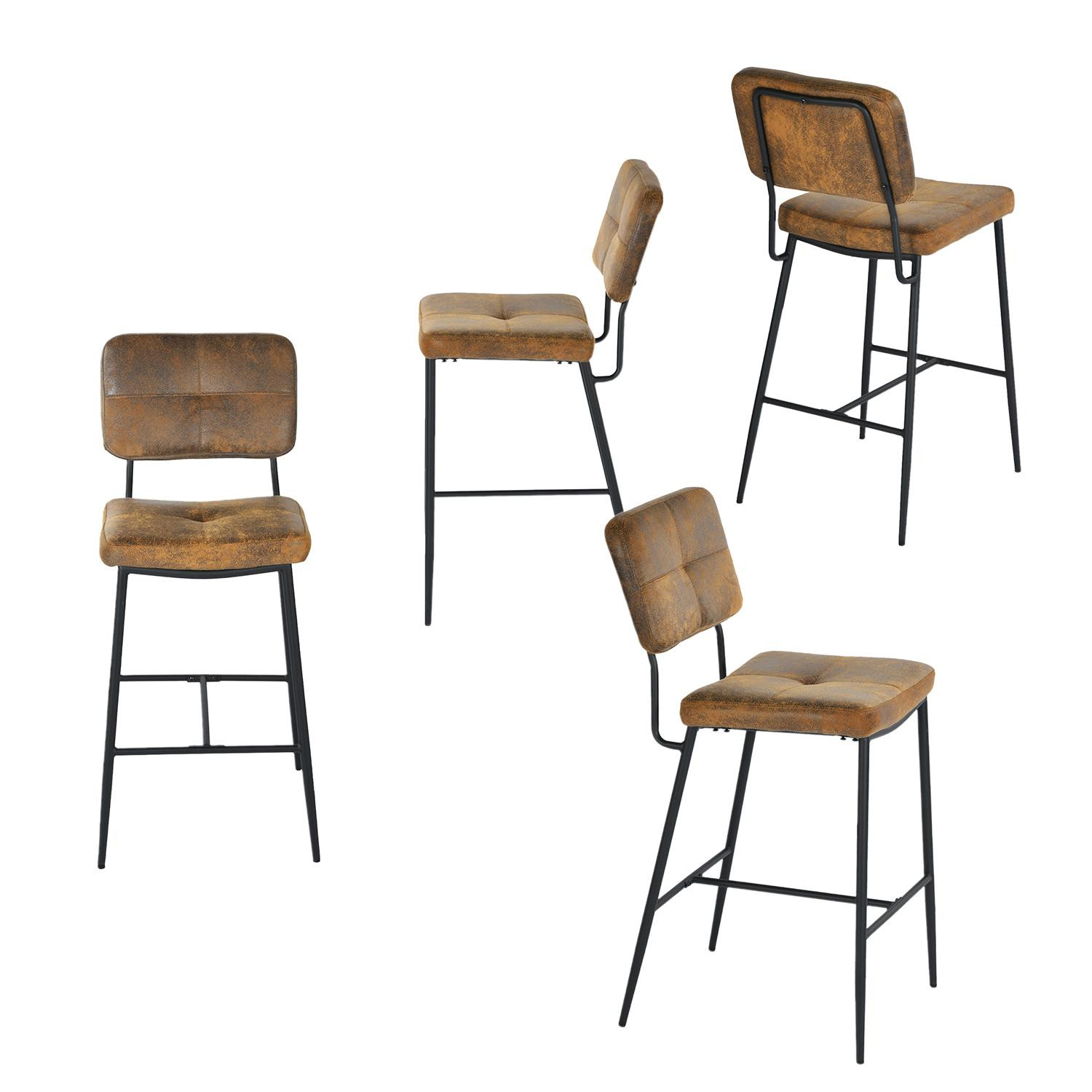 Meubles Cosy Set van 4 industriële barkrukken met rugleuningen van imitatie-suède – INDEPENDENCE