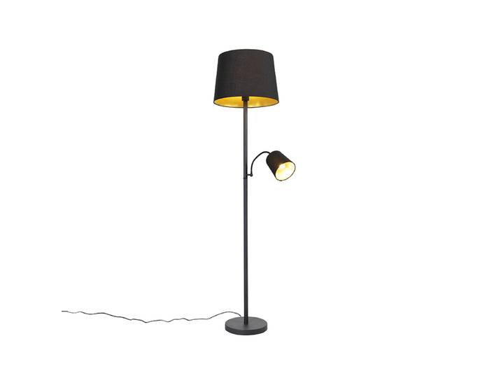 Lampadaire classique noir avec or et liseuse - Retro