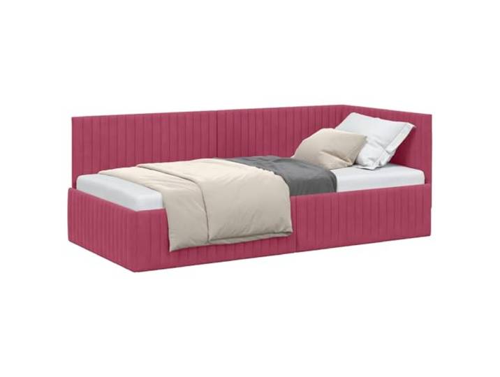 PUGYNBK Eckbettgestell weinrot, 90 cm x 200 cm Atmungsaktiver Stoffrahmen, platzsparendes L-Design, verstellbares Kopfteil, Verwendung als Sofa oder Bett