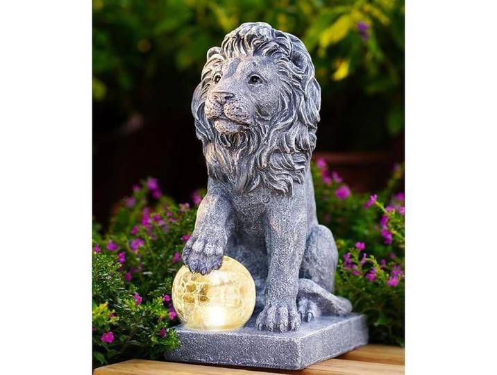 Figurines de lion décoratives avec mpes soires Boule Décoration de jardin Cadeau Figurine de Lion Décorative Grise OBJET DECORATIF