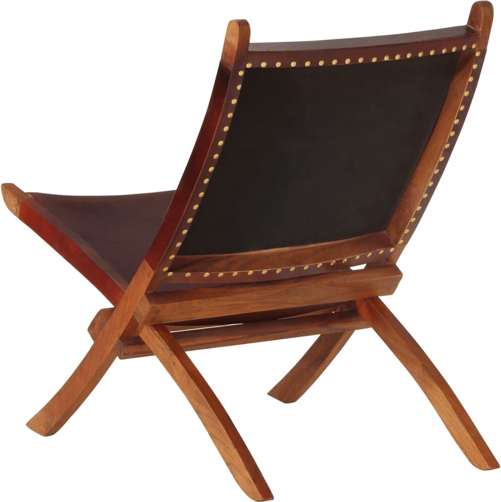 vidaXL Chaise pliante en cuir véritable marron foncé