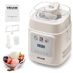 VEVOR automatische Eismaschine mit eingebautem Kompressor 1 L kein Vorgefrieren, Gelato und Ice Cream Maker mit 4 Modi, elektrischer Eismaschine Frozen Yogurt Sorbet Maker Weiß