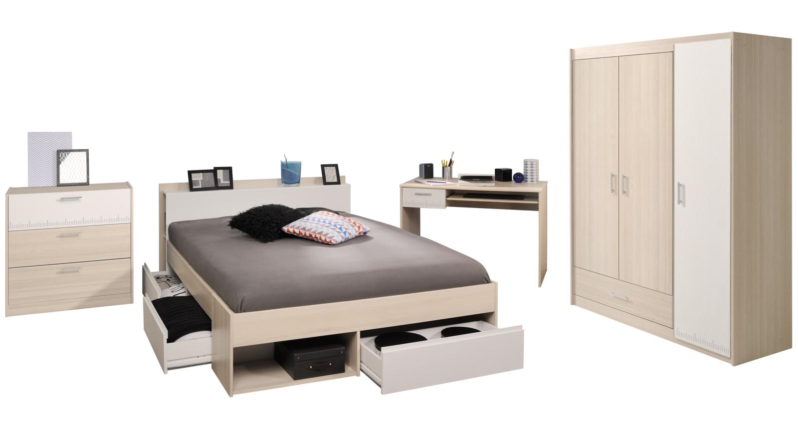4-teiliges Jugendzimmer-Set MOST 75 - Akazie-weiß - 140x200 cm