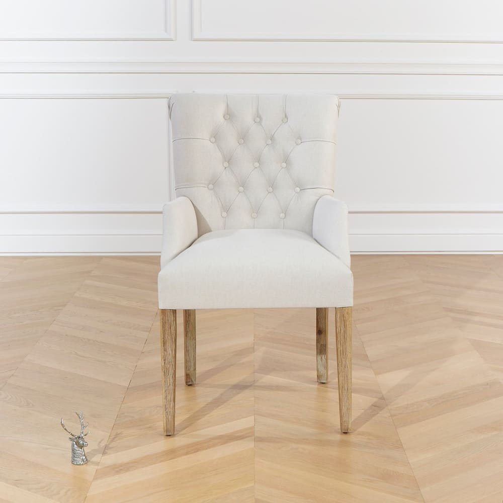 Robin des Bois Fauteuil de table capitonné style contemporain en hévéa et ficelle Beige 55x96x65cm