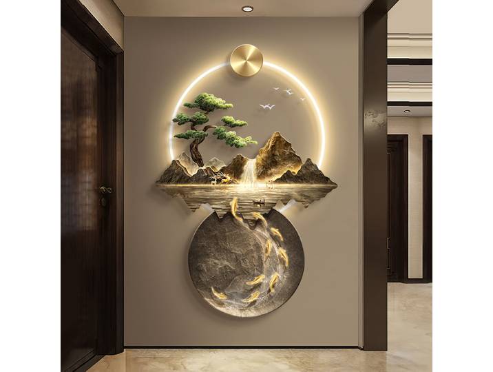 Applique murale LED avec peinture de paysage de fond moderne, pour salon, couloir, décoration de la maison, éclairage Mural avec télécommande