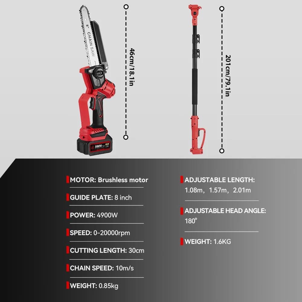 Selius 2-in-1 Telescopische Mini Accu Kettingzaag met Borstelloze Motor