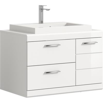 Waschtisch WELLTIME "SIENA, hängend, inkl. Aufsatzwaschbecken, Breite 80 cm, MDF-Front", weiß (weiß, weiß hochglanz, weiß), B:80cm H:65cm T:50cm, Holzwerkstoff, MDF, Mineralguss, Waschtische, Waschtisch, WBU, Badmöbel, Badschrank, Kommode,...