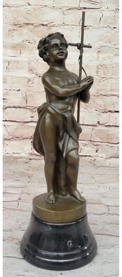 Bronzhaus Young Child Saint Carrying Cross Religious Christianity Bronze Sculpture Statue