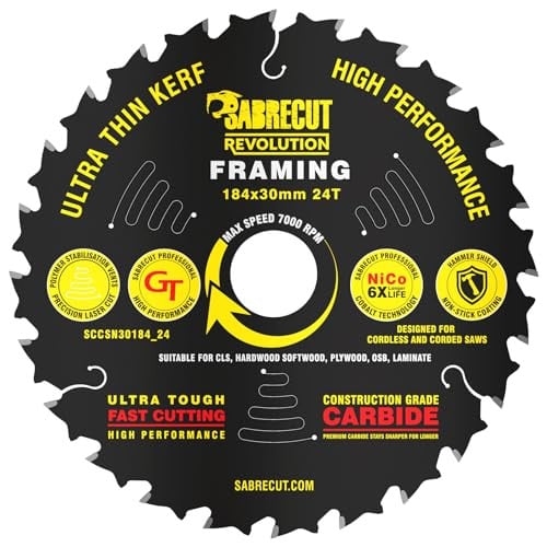 SabreCut Cirkelzaagblad 184mm 24T met 30mm Asgat voor Hout en Plaatmateriaal